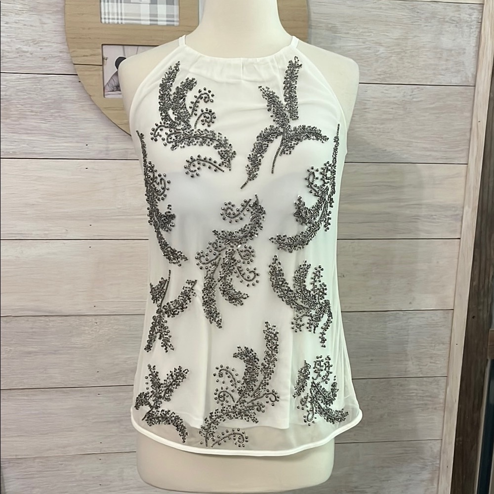 WHBM Elegant White and Gray Women's Top XS